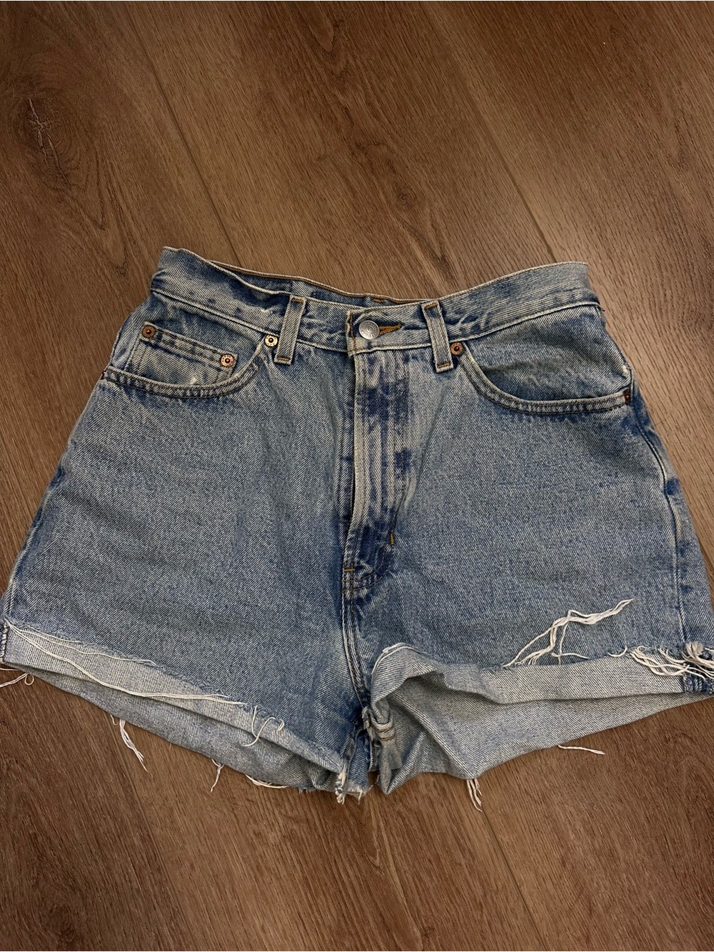 GAP Distressed High-Rise Denim Shorts - Light Blue